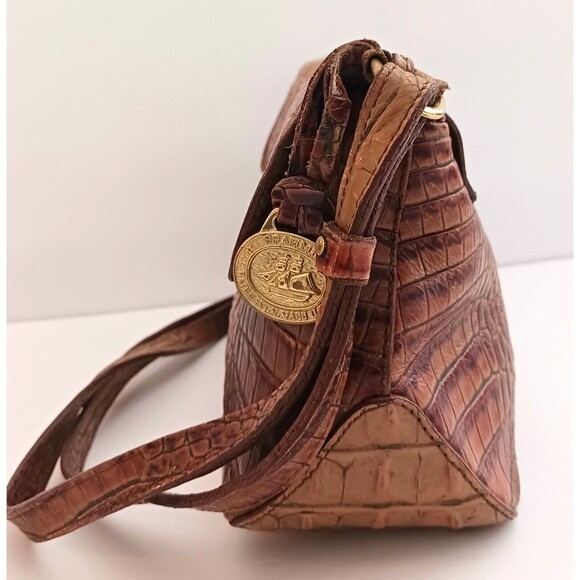 VTG Y2K Brahmin Melbourne Croc Leather Flap Front Shoulder Bag 11X6 Dust Bag - Picture 4 of 12